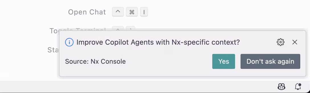 VS Code showing the Nx MCP installation prompt